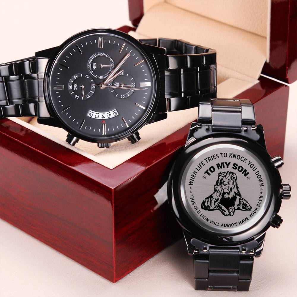To My Son | This Old Lion Will Always Have Your Back | Engraved Lion Chronograph Watch | Gift for Son