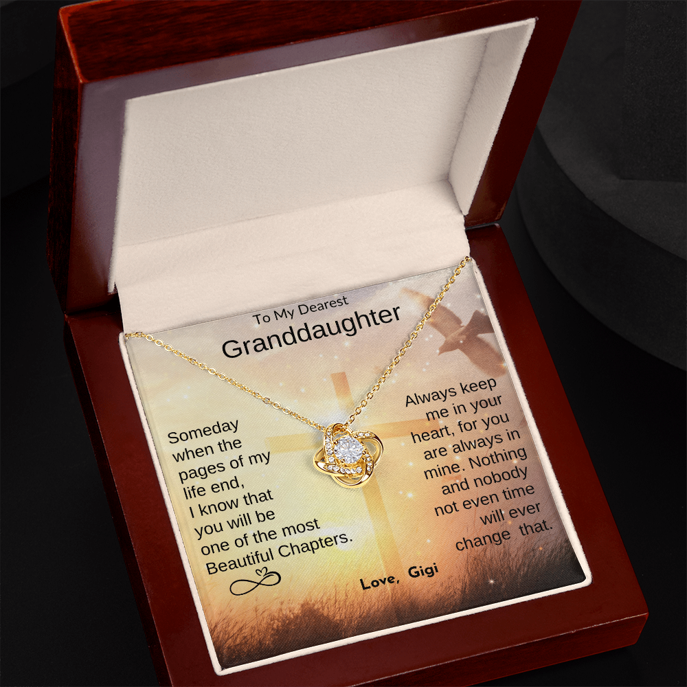 To My Granddaughter from Grandma, Gigi, Papa | Love Knot Necklace Gift with Personalization Message Card