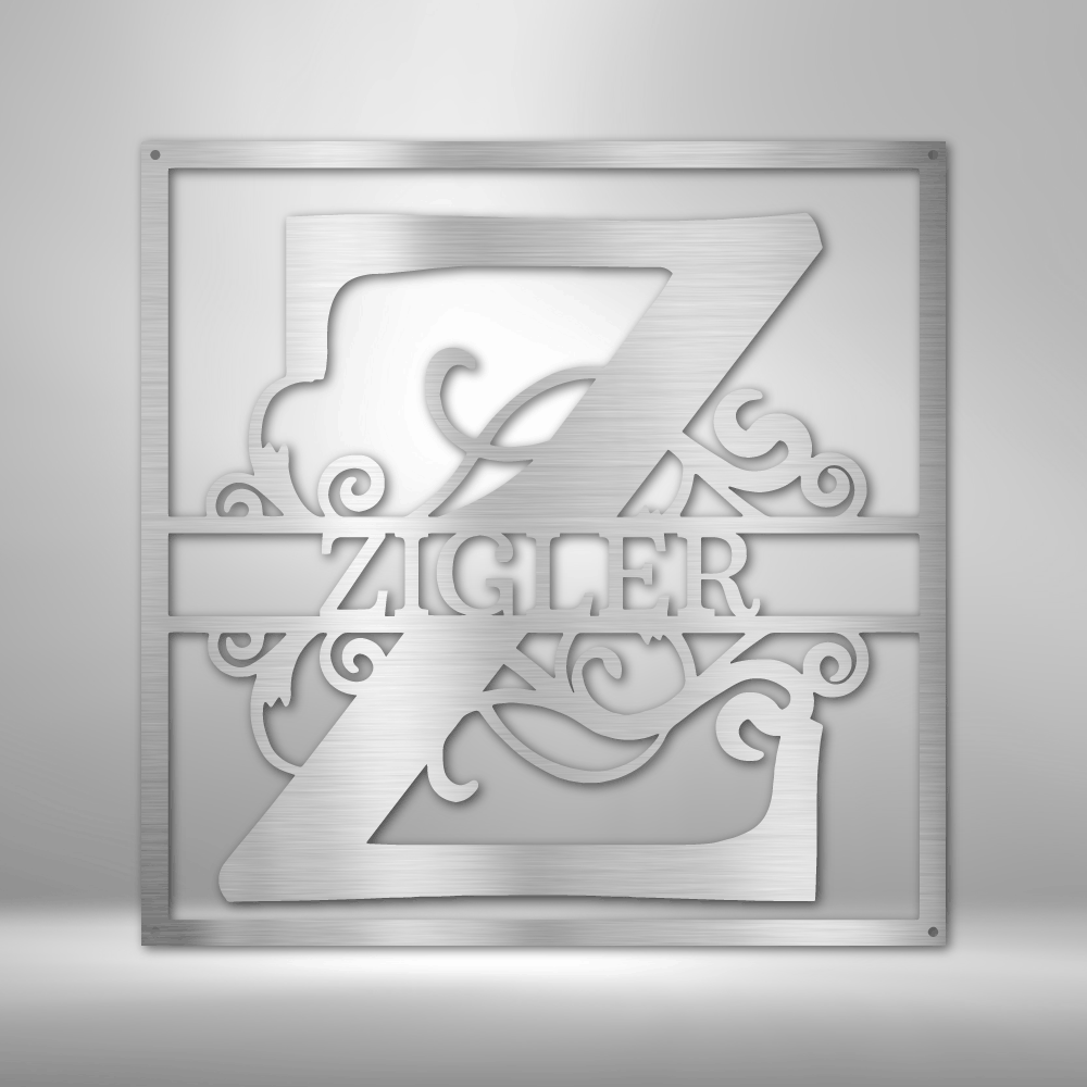 Split Square Personalized Monogram - Steel Sign / Metal Art