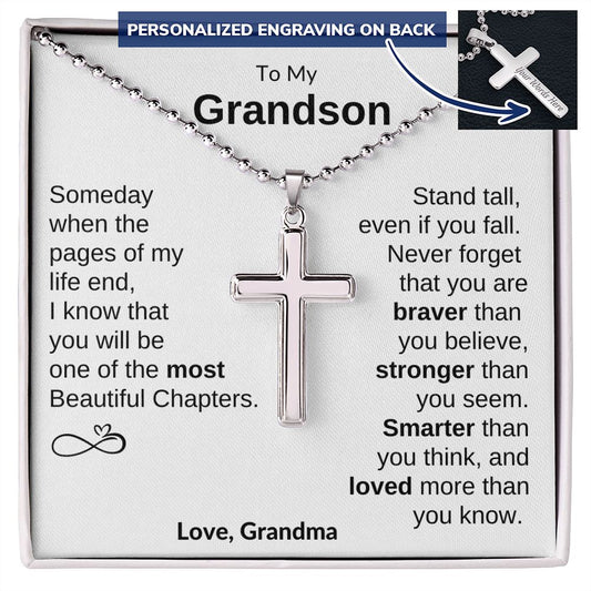 To My Grandson Personalized Cross Necklace from Grandma.