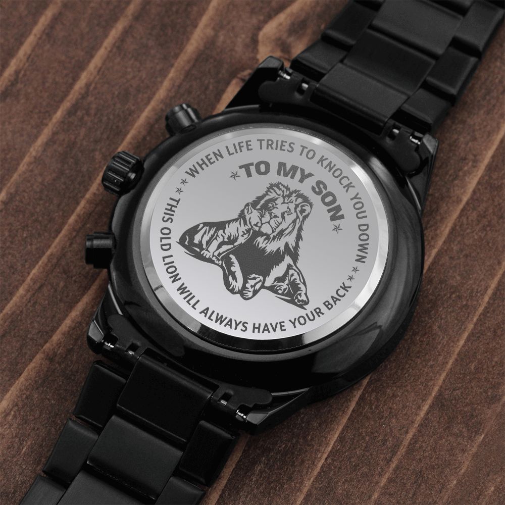To My Son | Engraved Design Black Chronograph Watch