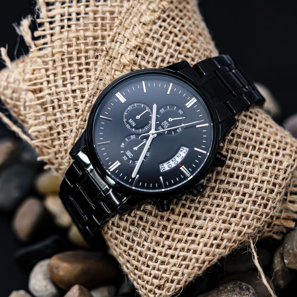 To My Son | Engraved Design Black Chronograph Watch