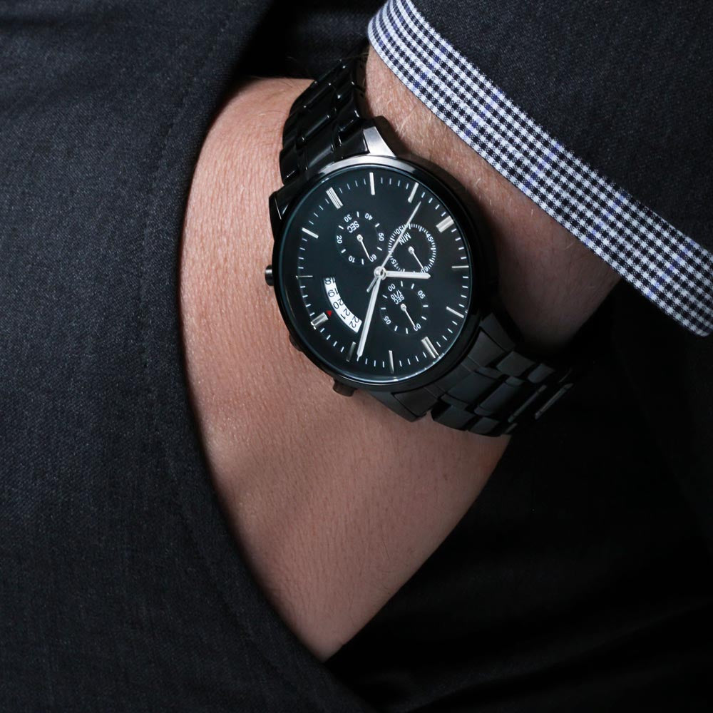 To My Son | Engraved Design Black Chronograph Watch