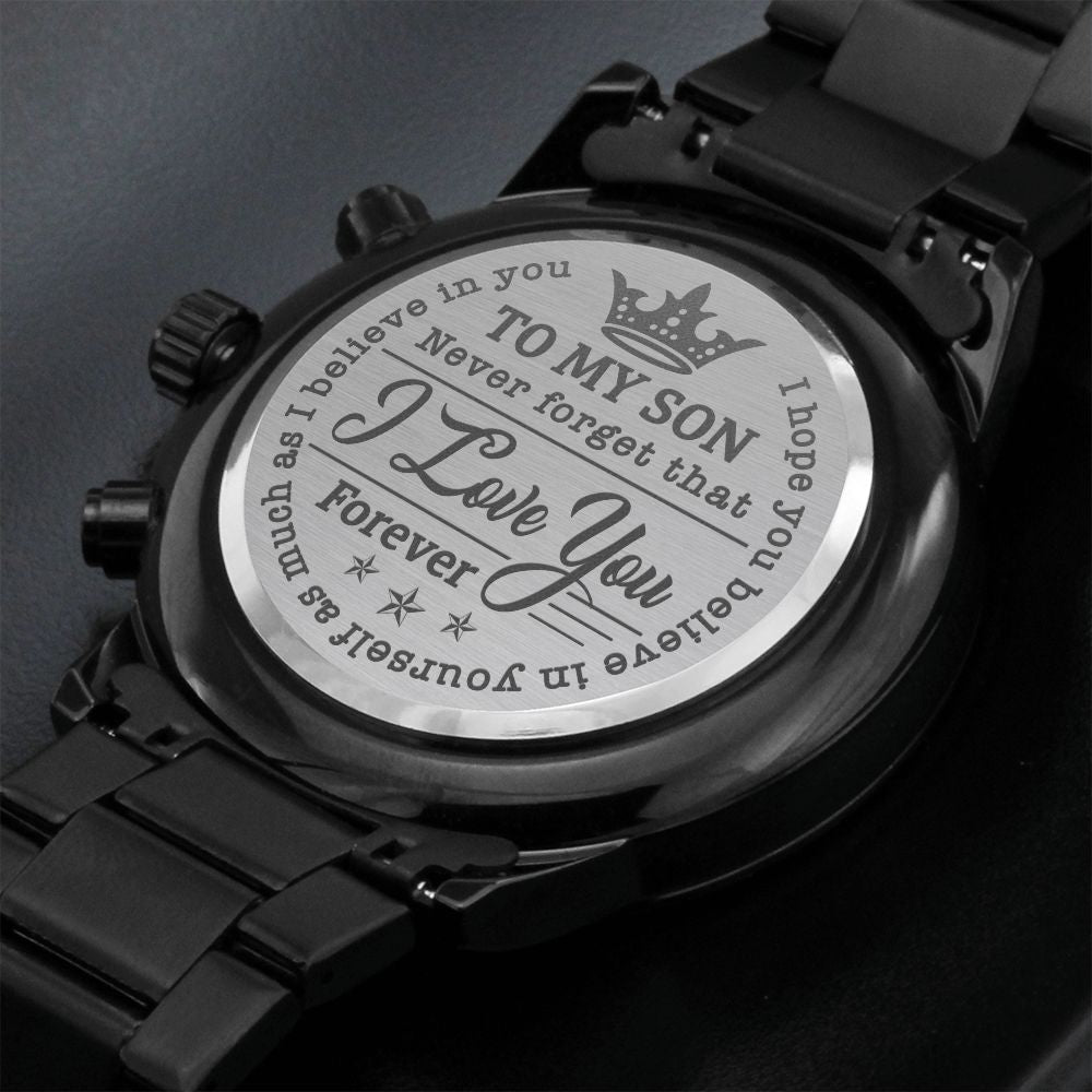 To My Son | Engraved Design Black Chronograph Watch