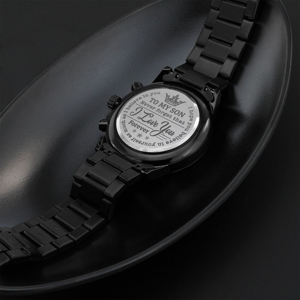 To My Son | Engraved Design Black Chronograph Watch