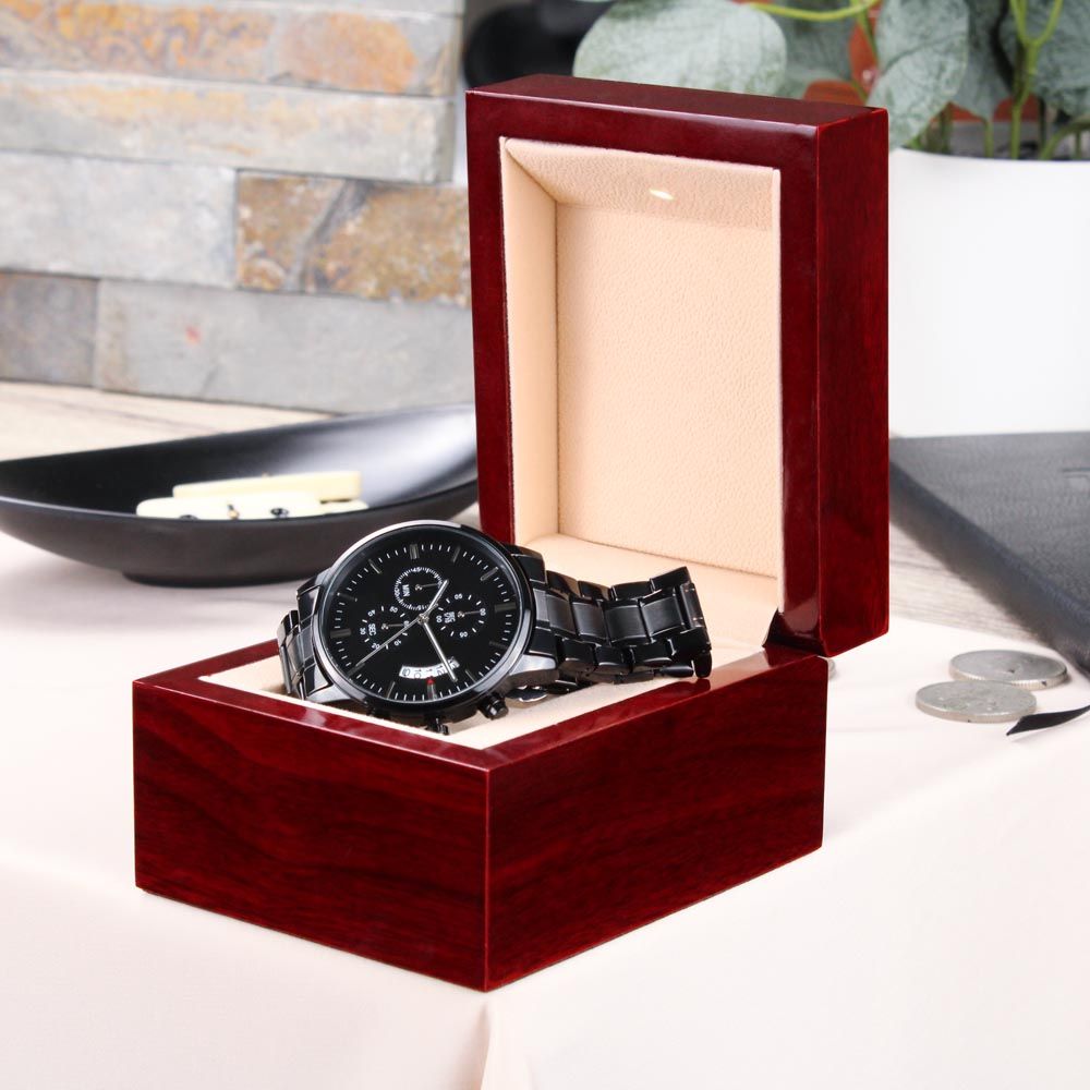 To My Son | Engraved Design Black Chronograph Watch