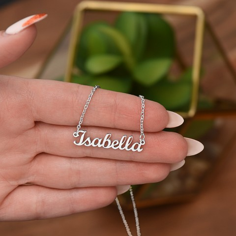 A personalized name necklace with the name Isabella