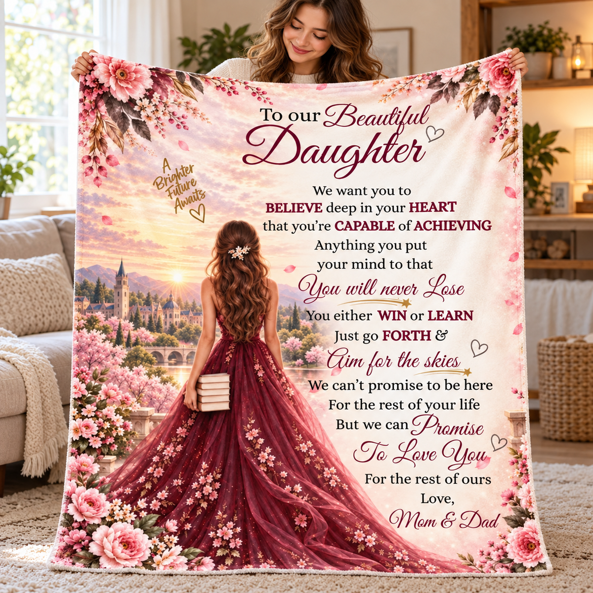To Our Beautiful Daughter Blanket from Mom & Dad – Aim For The Skies – College & Graduation Gift Plush Fleece