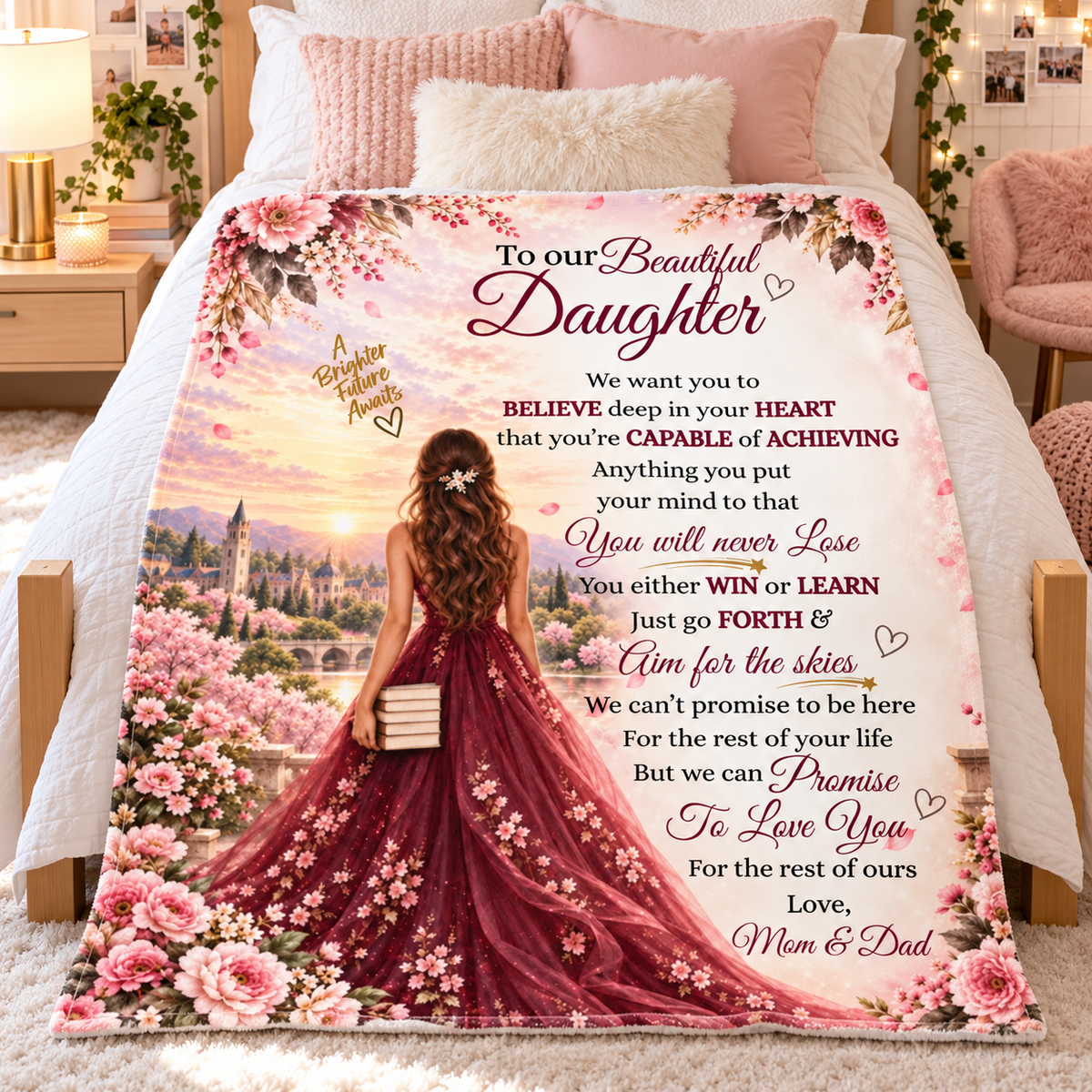 To Our Beautiful Daughter Blanket from Mom & Dad – Aim For The Skies – College & Graduation Gift Plush Fleece