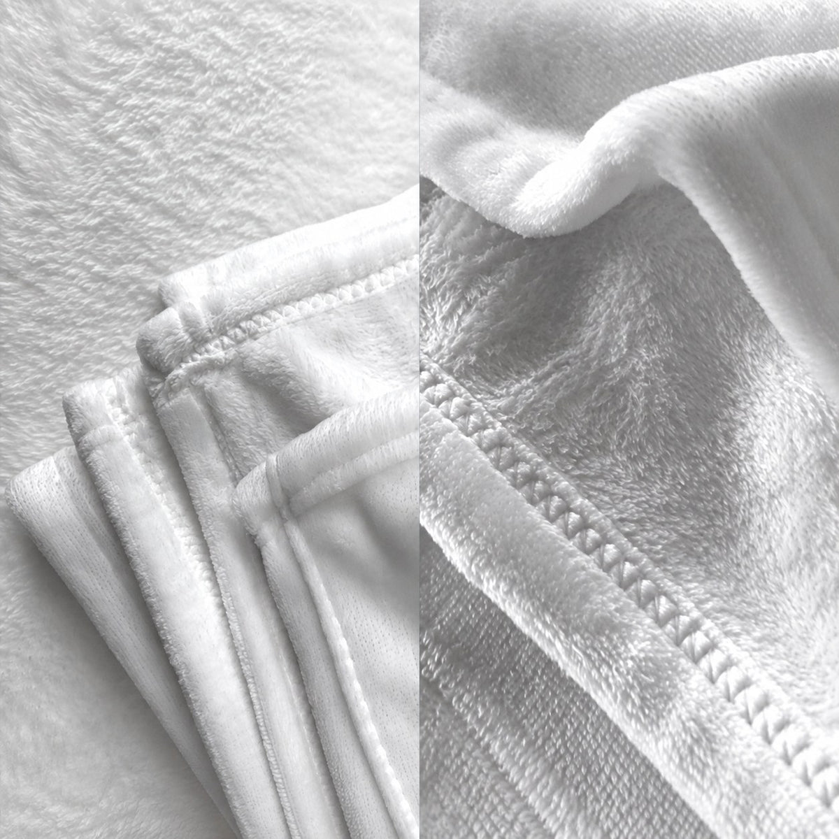 Close-up of soft plush fleece blanket texture and stitched edge