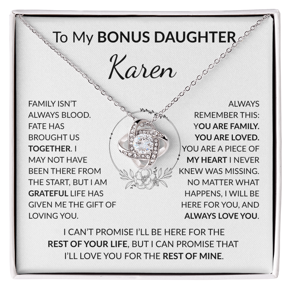 Personalized Bonus Daughter Necklace Gift | Stepdaughter Love Knot Jewelry