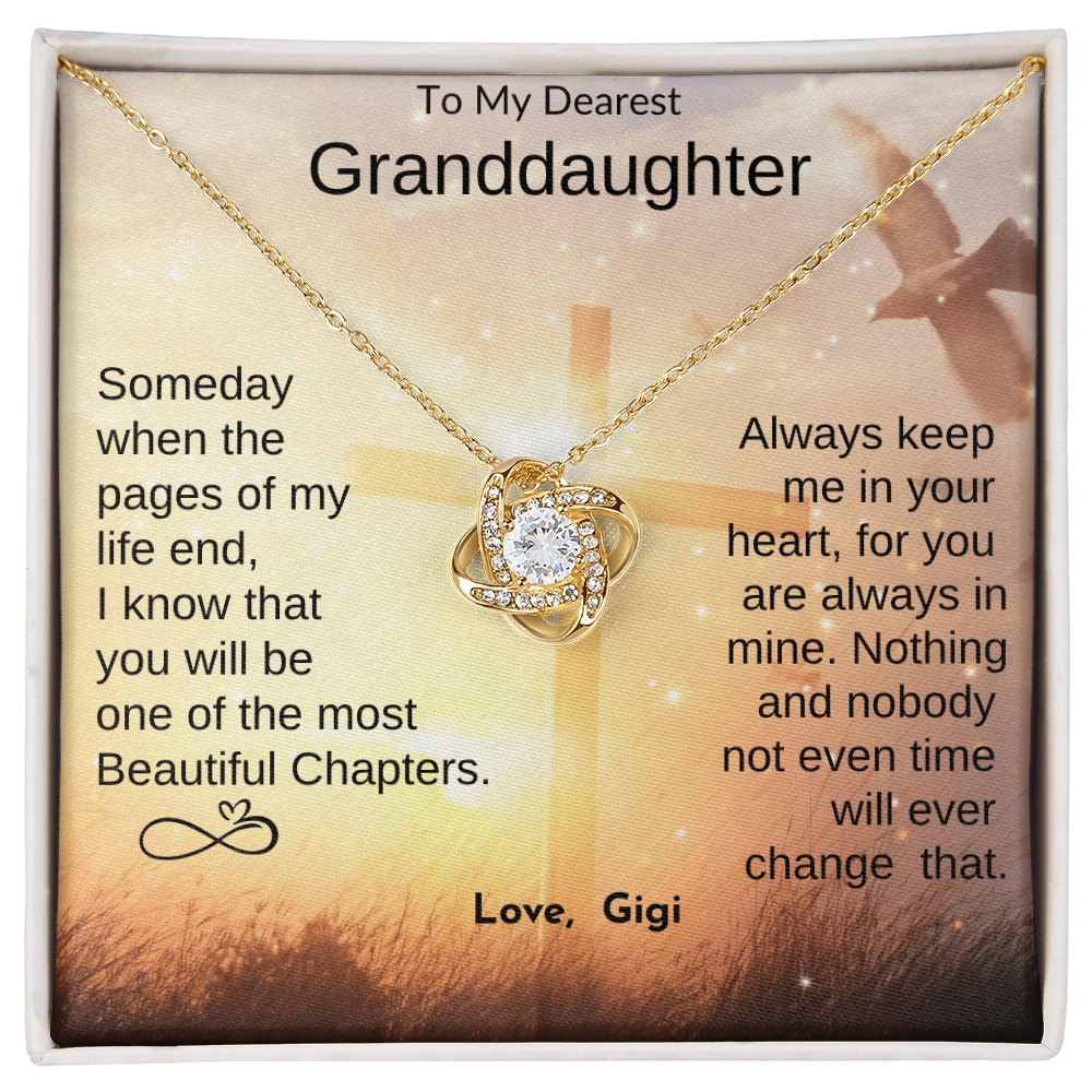 To My Granddaughter from Grandma, Gigi, Papa  | Love Knot Necklace Gift with Personalization Message Card