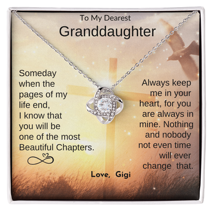 To My Granddaughter from Grandma, Gigi, Papa  | Love Knot Necklace Gift with Personalization Message Card
