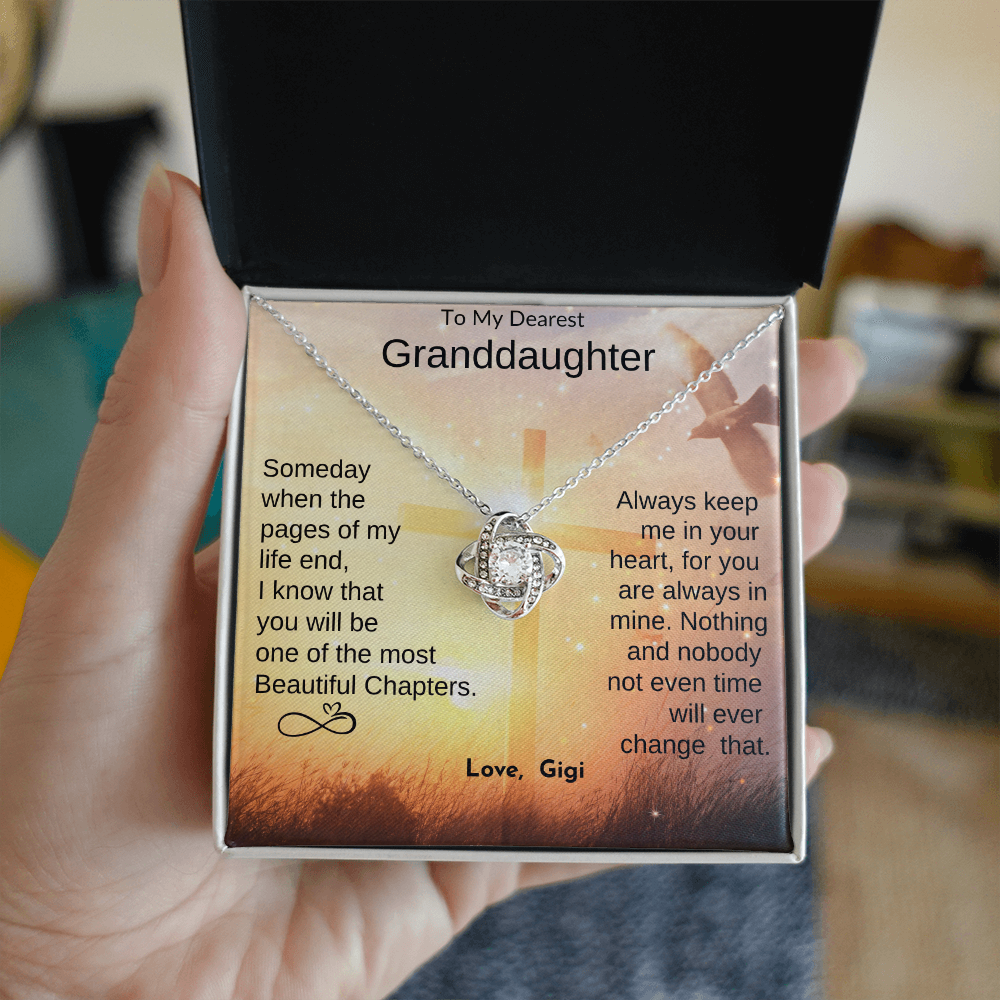 To My Granddaughter from Grandma, Gigi, Papa  | Love Knot Necklace Gift with Personalization Message Card