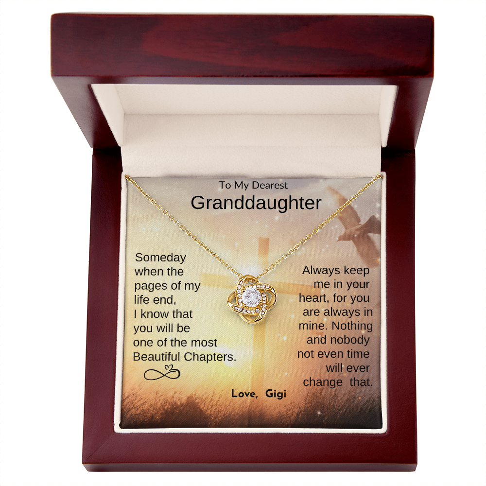 To My Granddaughter from Grandma, Gigi, Papa  | Love Knot Necklace Gift with Personalization Message Card