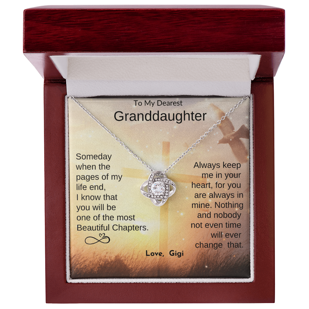 To My Granddaughter from Grandma, Gigi, Papa  | Love Knot Necklace Gift with Personalization Message Card