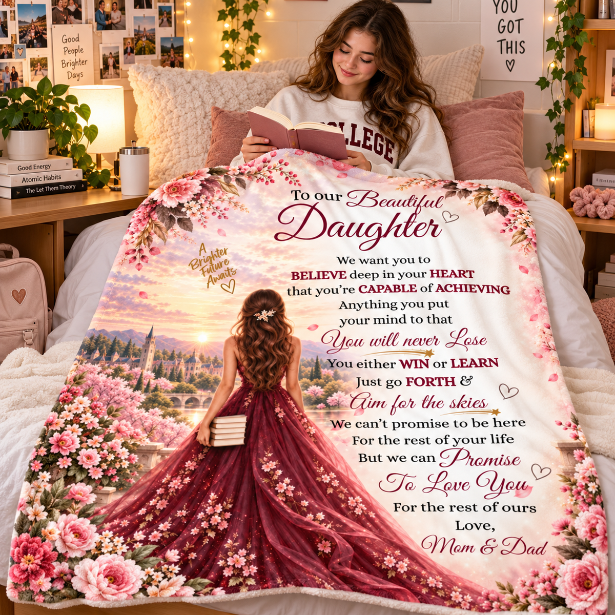 To Our Beautiful Daughter Blanket from Mom & Dad – Aim For The Skies – College & Graduation Gift Plush Fleece