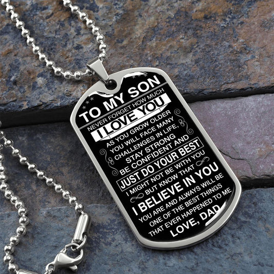 To My Son from Dad | Military Dog Tag Chain | Never Forget How Much I Love You