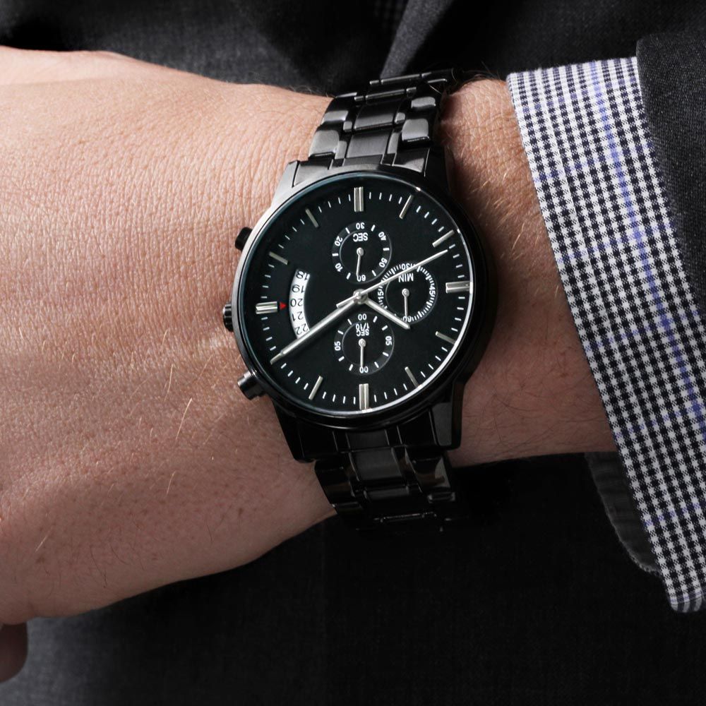 To My Son | Engraved Design Black Chronograph Watch