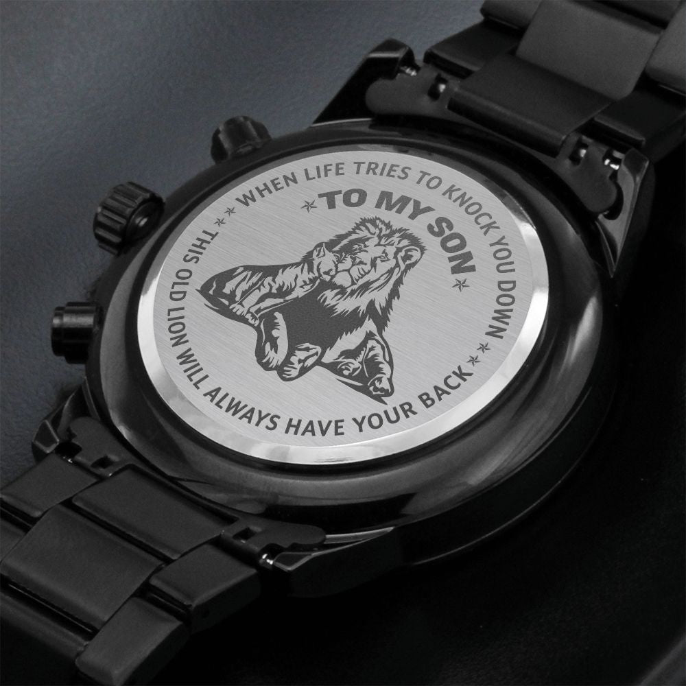 To My Son | Engraved Design Black Chronograph Watch