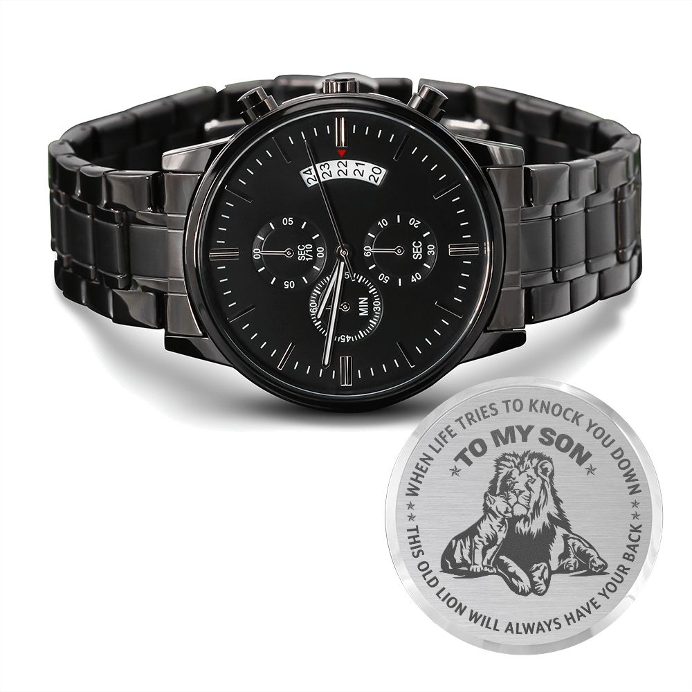 To My Son | Engraved Design Black Chronograph Watch