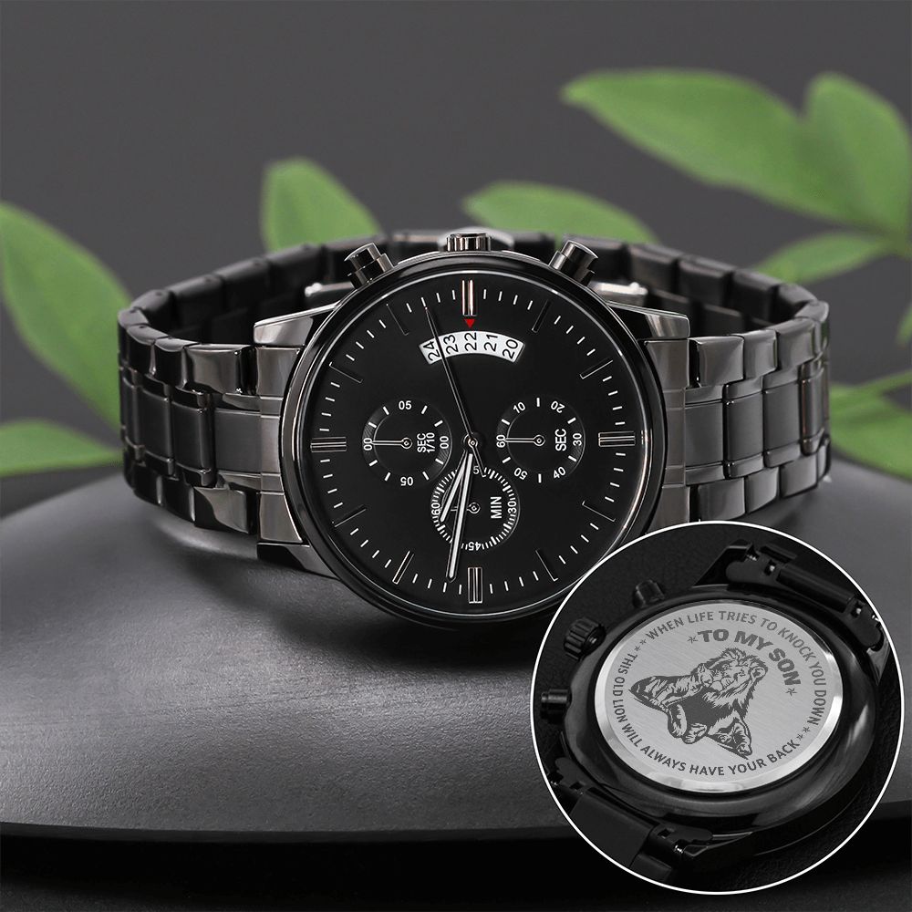To My Son | Engraved Design Black Chronograph Watch