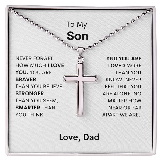 To My Son from Dad | Stainless Cross Necklace w/ Ball Chain