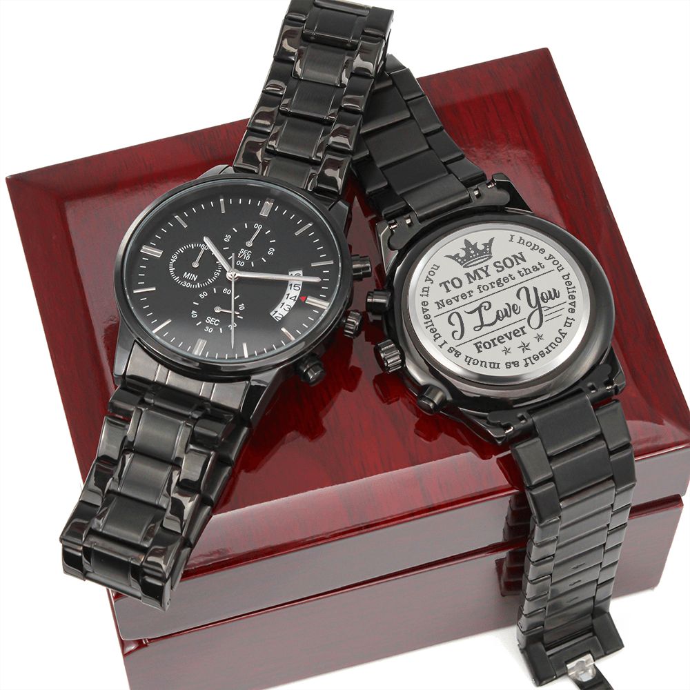 To My Son | Engraved Design Black Chronograph Watch