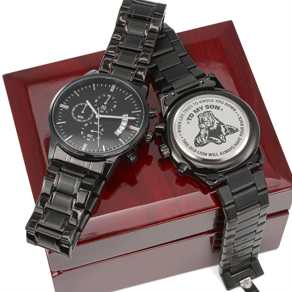 To My Son | Engraved Design Black Chronograph Watch