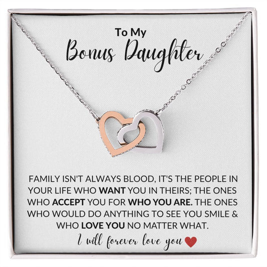 To My Bonus Daughter  | Interlocking Hearts Necklace