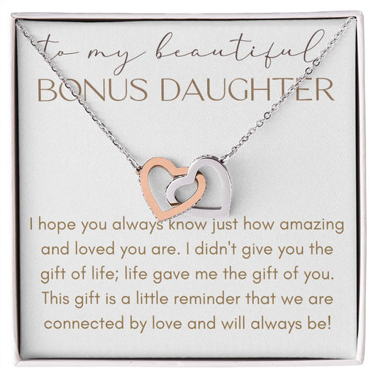To My Beautiful Bonus Daughter | We are connected by love | Interlocking Hearts Necklace