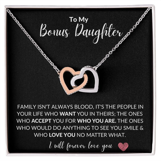 To My Bonus Daughter | Interlocking Hearts Necklace