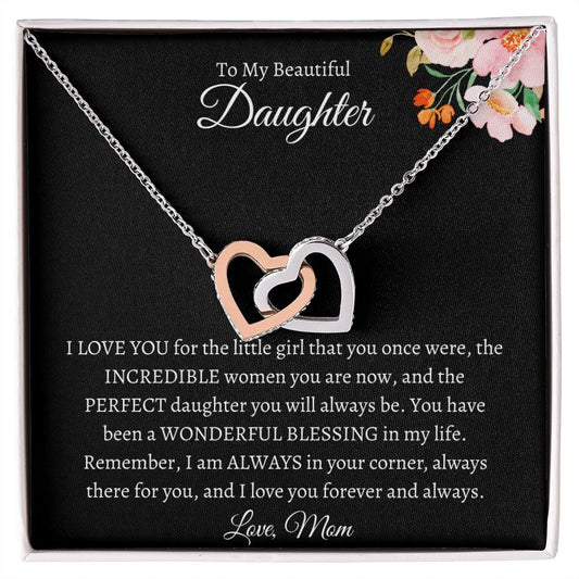 To My Beautiful Daughter from Mom |  Interlocking Hearts Necklace