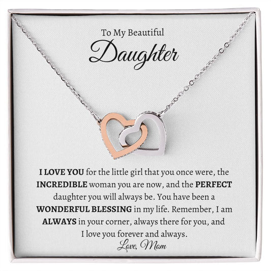 To My Beautiful Daughter from Mom | Interlocking Hearts Necklace