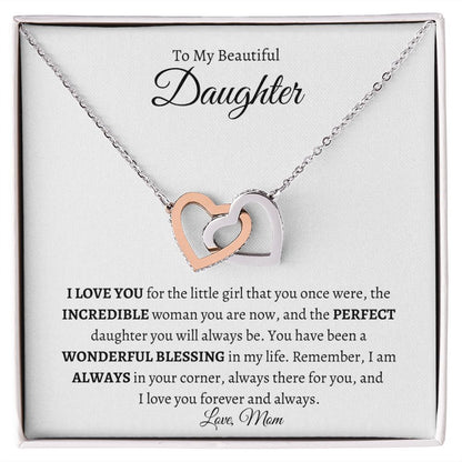 To My Beautiful Daughter from Mom | Interlocking Hearts Necklace