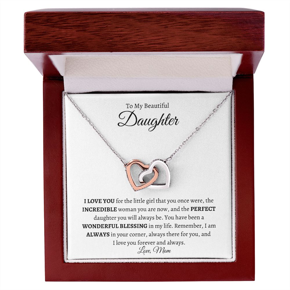 To My Beautiful Daughter from Mom | Interlocking Hearts Necklace